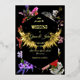 モダン縁どカラフル幾何結婚フローラ 箔招待状