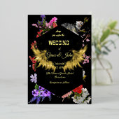 モダン縁どカラフル幾何結婚フローラ 箔招待状 (立ち正面)