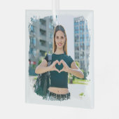 モダン縁どグランジ写真 ガラスオーナメント (正面左)