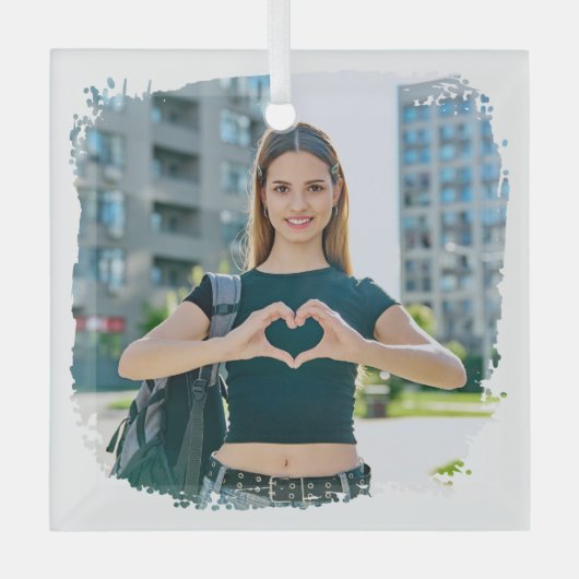 モダン縁どグランジ写真 ガラスオーナメント (正面)