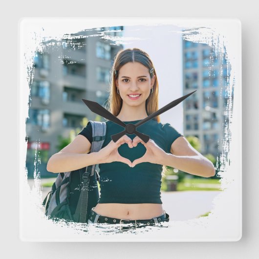 モダン縁どグランジ写真 スクエア壁時計 (正面)