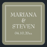 モダン縁どミニマルGREEN SQUAREステッカー スクエアシール<br><div class="desc">モダン結婚式用シールあなたの結婚式のレセプション、リハーサルのディナーとミニマルな緑のテーマの縁どブライダルシャワーのための、バーウェア。</div>