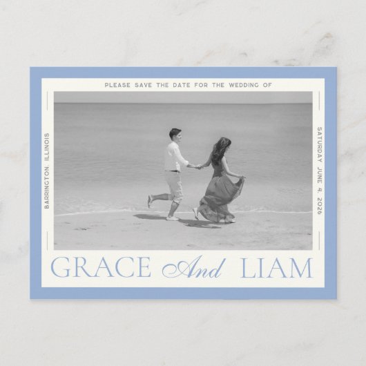 モダン縁ど救エレガンス写真日付はがき 案内ポストカード (正面)