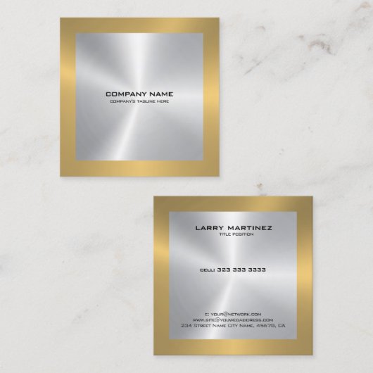 モダン縁ど金ゴールドオンsilver square名刺 スクエア名刺 (正面/裏面)
