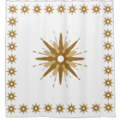 モダン縁ど金ゴールドパターン（の模様が）あるスターバスト シャワーカーテン (正面)