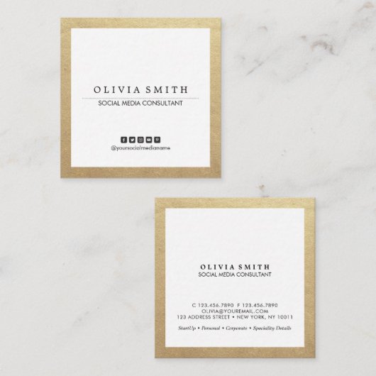 モダン縁ど金ゴールド用ソーシャルメディア スクエア名刺 (正面/裏面)