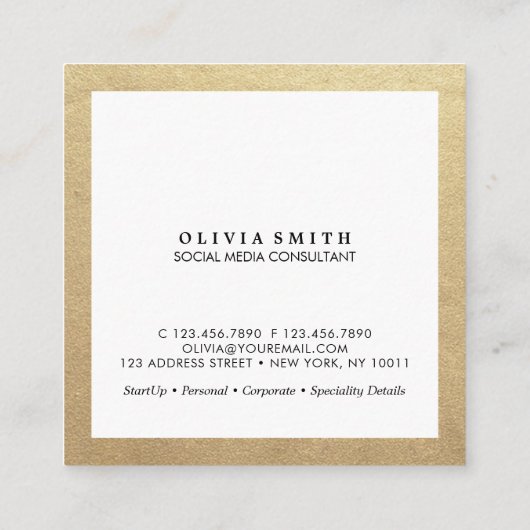 モダン縁ど金ゴールド用ソーシャルメディア スクエア名刺 (裏面)