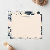 モダン縁ど青の水色の花タイポグラフィ ノートカード (正面/裏面インサイチュ)