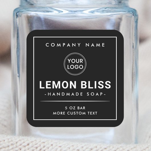 モダン縁ど黒の追加ロゴの正方形の製品ラベル スクエアシール