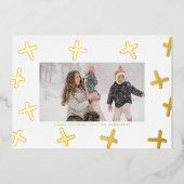 モダン縁ど |金ゴールドと白のクリスマスクロス 箔シーズンカード (正面)