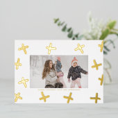 モダン縁ど |金ゴールドと白のクリスマスクロス 箔シーズンカード (立ち正面)