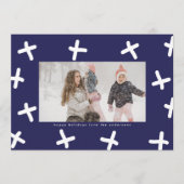 モダン縁どBlue White Christmas Photoキス シーズンカード (正面)