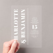 モダン縦ボールドホワイトウェディング アクリル招待状 (インサイチュ (ポータブル))