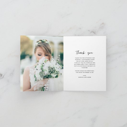 モダン縦写真ウェディングスクリプト感謝カード サンキューカード (内部)