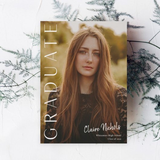 モダン縦写真卒業招待状 ポストカード