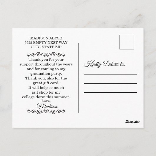 モダン縦写真 卒業ありがとうございます ポストカード (裏面)