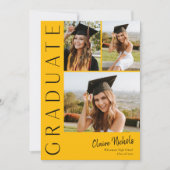 モダン縦型3枚写真コラージュ 卒業式 招待状 (正面)