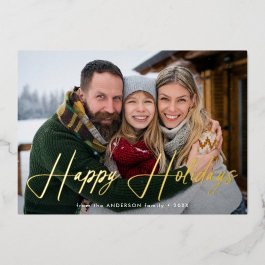 モダン署名スクリプトの赤写真 箔シーズンカード (正面)