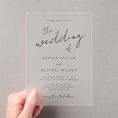 モダン署名スクリプト白黒結婚の アクリル招待状 (インサイチュ (ポータブル))