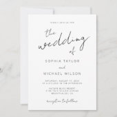 モダン署名スクリプト白黒結婚の 招待状 (正面)