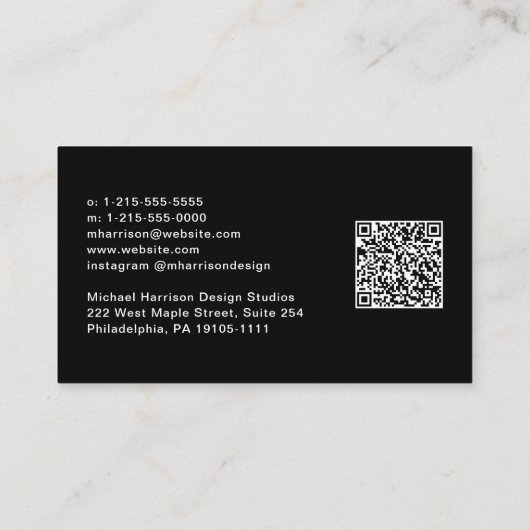 モダン署名スクリプトQRコードプロフェッショナル黒 名刺 (裏面)