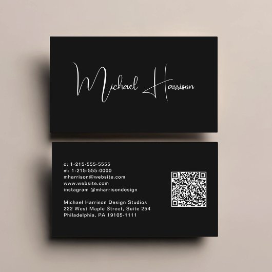 モダン署名スクリプトQRコードプロフェッショナル黒 名刺