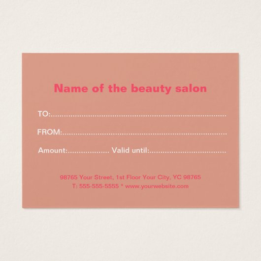 モダン美しいサロン赤面ピンクギフト証明書 (裏面)
