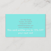 モダン美しいシンプルサロンアクアブルーターコイズ 割引カード (裏面)