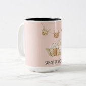 モダン美しいパステルピンクキッド名 ツートーンマグカップ (正面左)