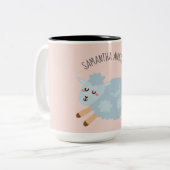 モダン美しいパステルピンクシープ&キッド名 ツートーンマグカップ (正面左)