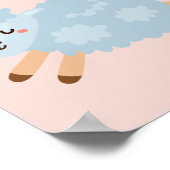 モダン美しいパステルピンクシープ&キッド名 ポスター (角)