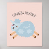 モダン美しいパステルピンクシープ&キッド名 ポスター (正面)
