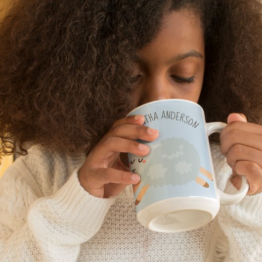 モダン美しいパステルブルーシープアンドキッド名 ツートーンマグカップ