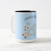 モダン美しいパステルブルーシープアンドキッド名 ツートーンマグカップ (正面左)