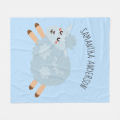 モダン美しいパステルブルーシープアンドキッド名 フリースブランケット (正面(横))