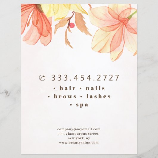 モダン美しいヘアサロンエレガント価格表表フライヤー (裏面)