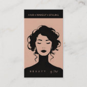 モダン美しいメイクアップヘア爪、 ネイルピーチピンク&ブラック 名刺 (正面)