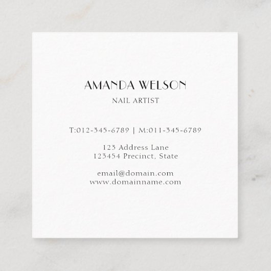 モダン美しいロゴ爪、 ネイルまつ毛 スクエア名刺 (裏面)