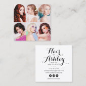 モダン美容師お客様の写真のスクリプエレガントト スクエア名刺 (正面/裏面)