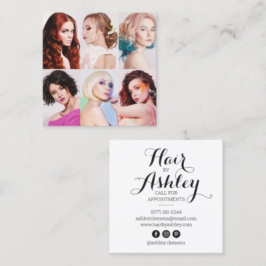 モダン美容師お客様の写真のスクリプエレガントト スクエア名刺 (正面/裏面)