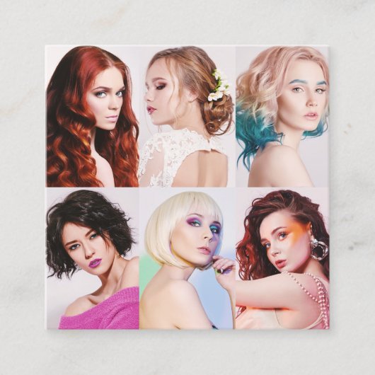 モダン美容師お客様の写真のスクリプエレガントト スクエア名刺 (正面)