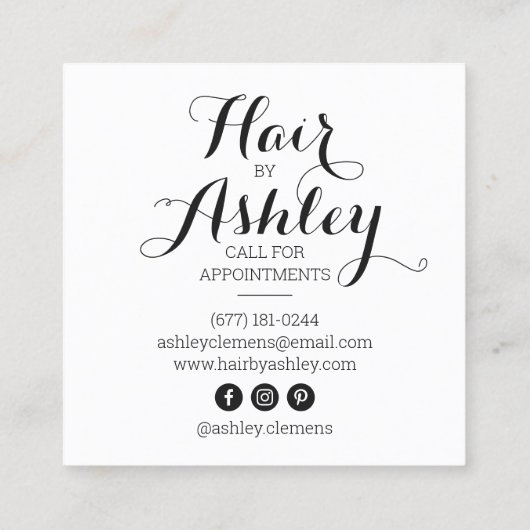モダン美容師お客様の写真のスクリプエレガントト スクエア名刺 (裏面)