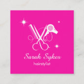 モダン美容師はさみホットピンクミニマリスト スクエア名刺 (正面)