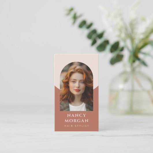 モダン美容師アーチ写真QRコードboho 名刺 (スタンド正面)