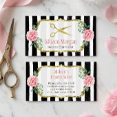 モダン美容師ガーリー金ゴールドピンクフローラストライプの 名刺