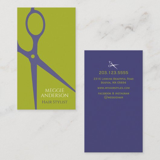 モダン美容師グラフィックグリーンパープル 名刺 (正面/裏面)