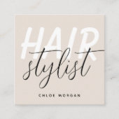 モダン美容師スクリプトのベージュ スクエア名刺 (正面)