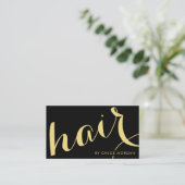 モダン美容師スクリプトの黒と金ゴールド 名刺 (スタンド正面)