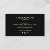 モダン美容師スクリプトの黒と金ゴールド 名刺 (裏面)