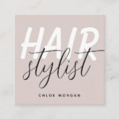モダン美容師スクリプトほこりっぽいピンク スクエア名刺 (正面)
